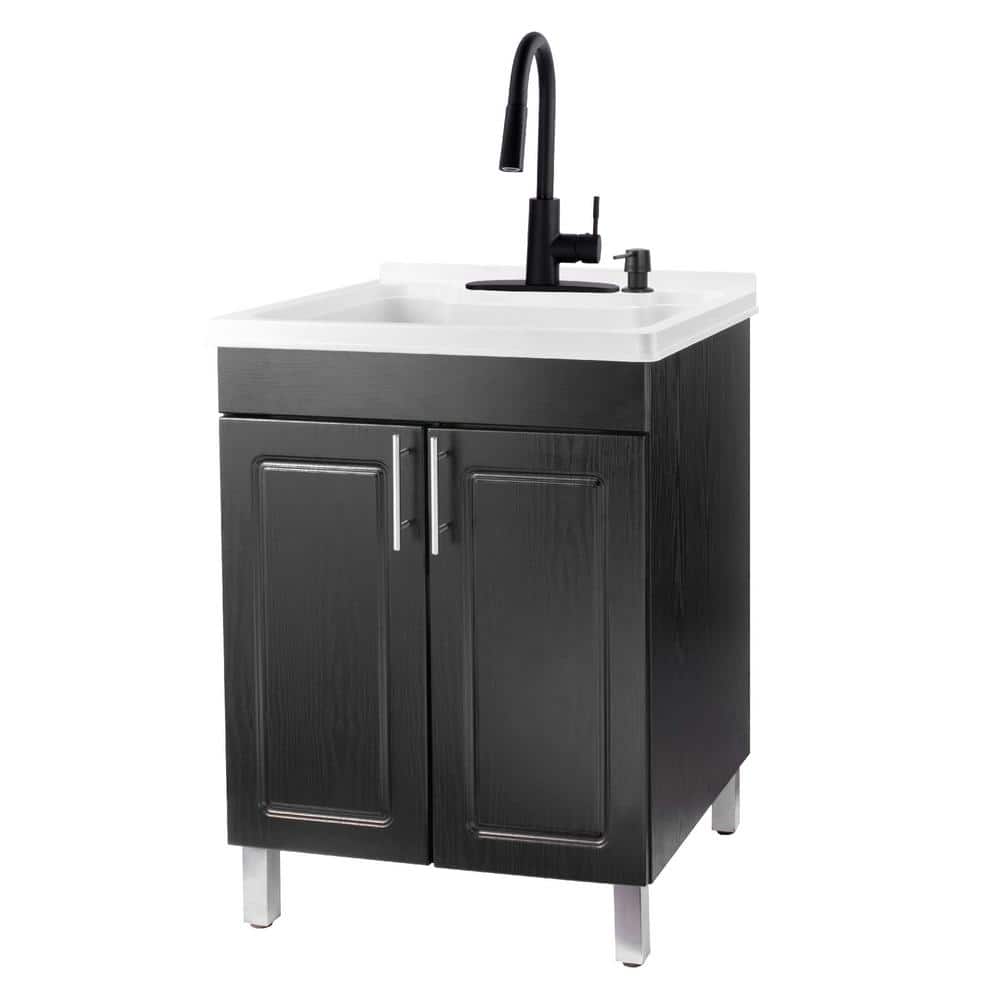 TEHILA 18 Gallon Freestanding Laundry Sink with Black Faucet & Cabinet