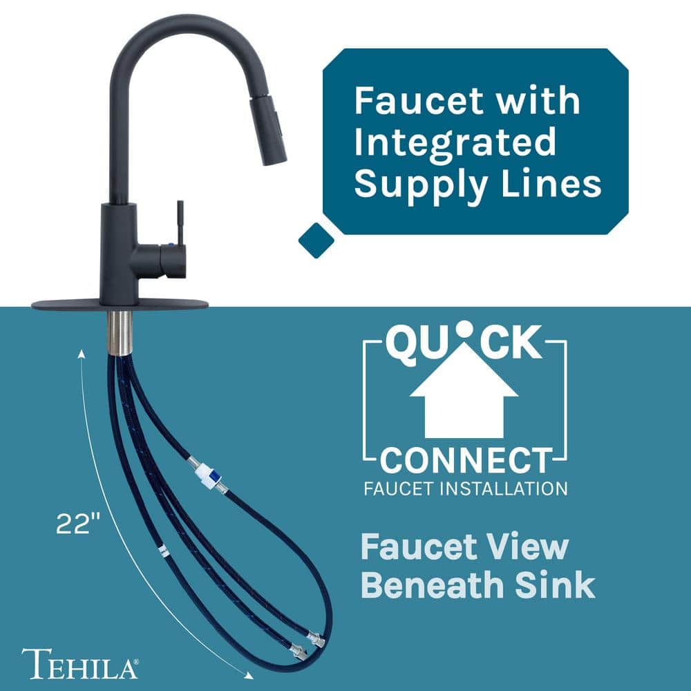 TEHILA 18 Gallon Freestanding Laundry Sink with Black Faucet & Cabinet
