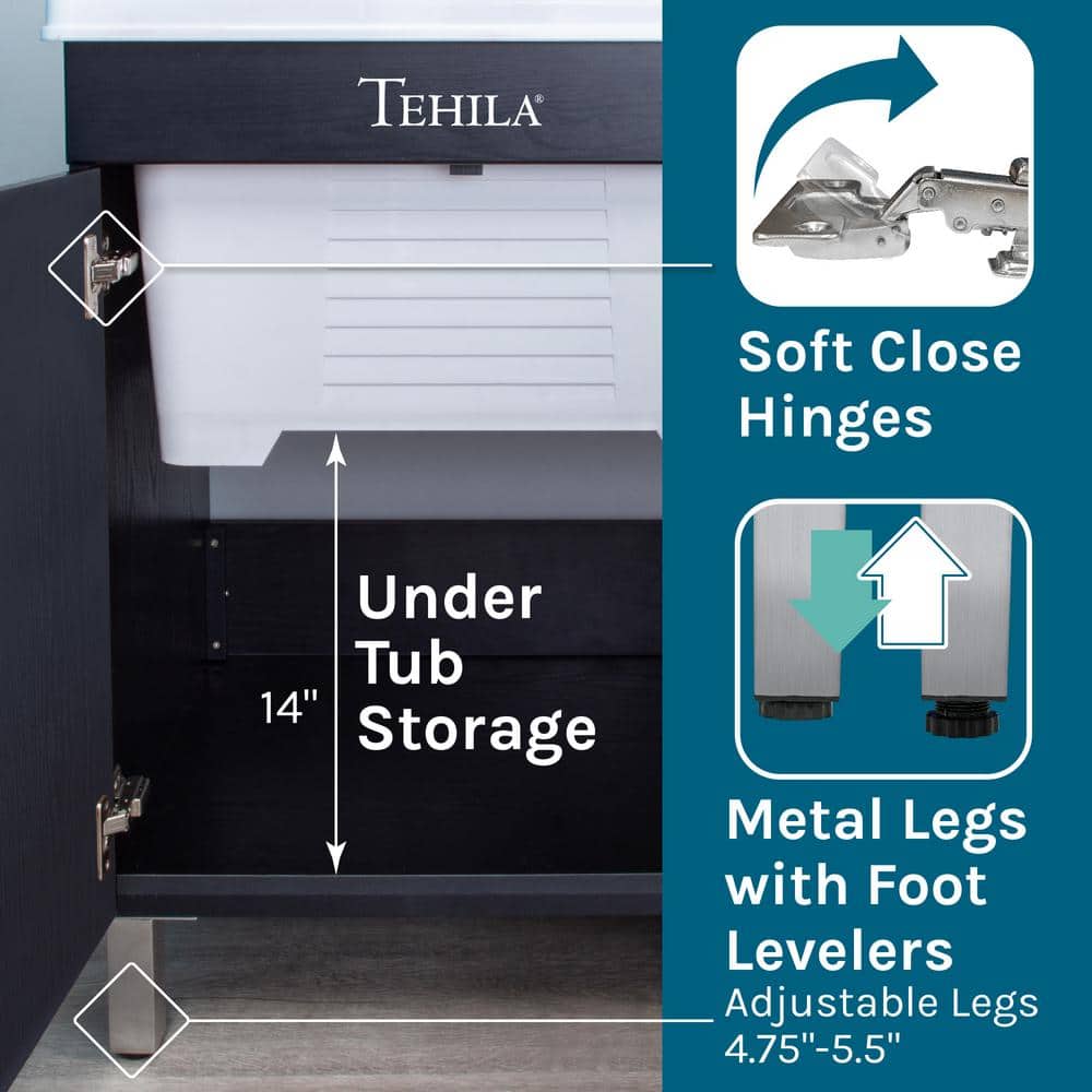TEHILA 18 Gallon Freestanding Laundry Sink with Black Faucet & Cabinet