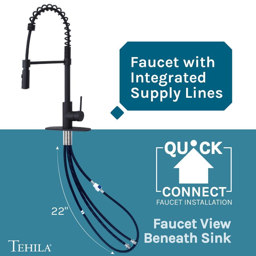 TEHILA 18 Gallons 21.75 in. x 25 in. Thermoplastic Drop-in Laundry Sink with Black Faucet, Black Cabinet, and Soap Dispenser