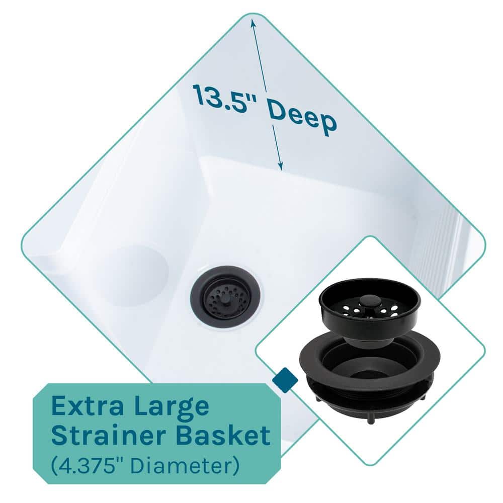 TEHILA 25 in. x 21.5 in. ABS Plastic Freestanding Utility Sink - White with Black Sprayer Faucet
