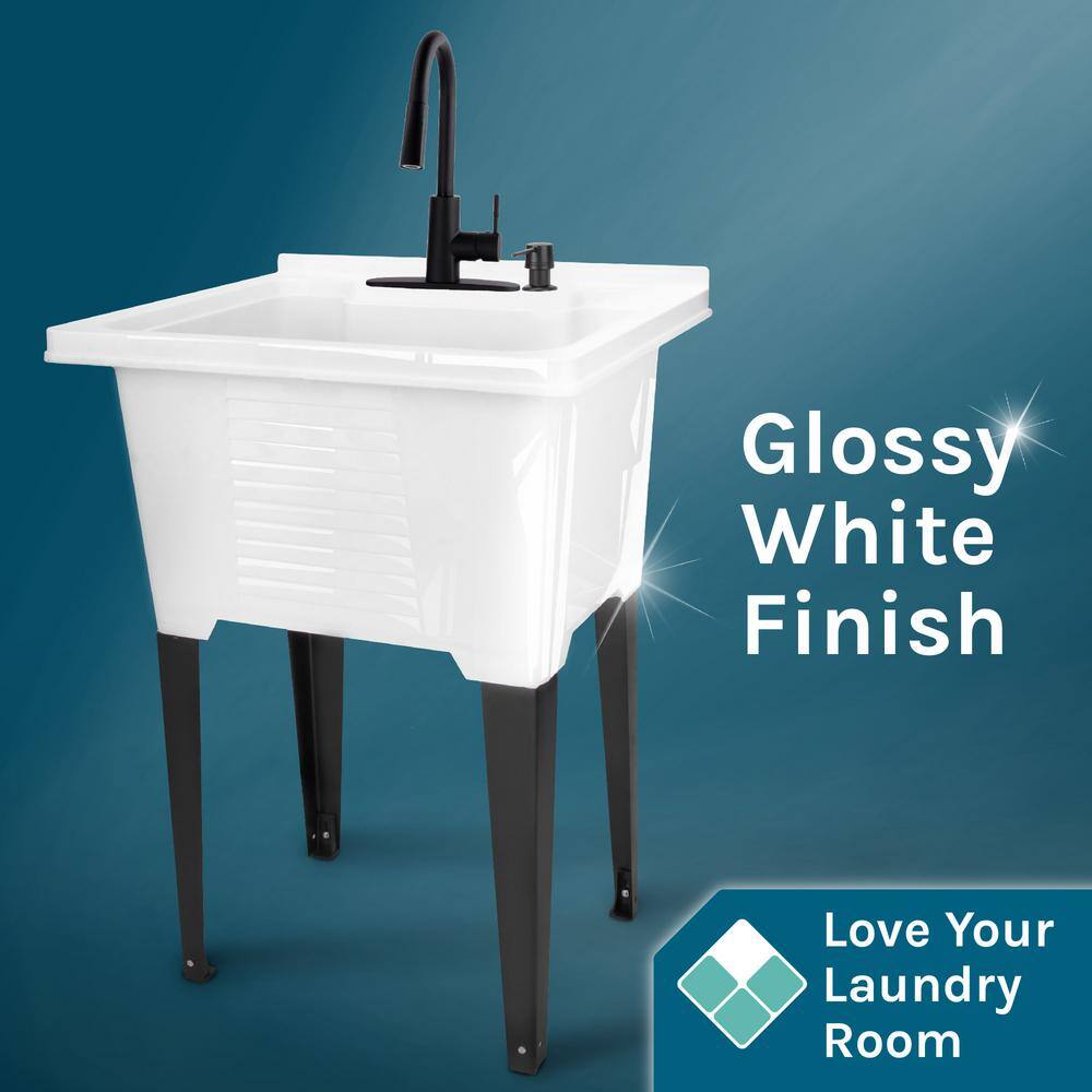 TEHILA 25 in. ABS Plastic Freestanding Utility Sink with Black Hi-Arc Faucet