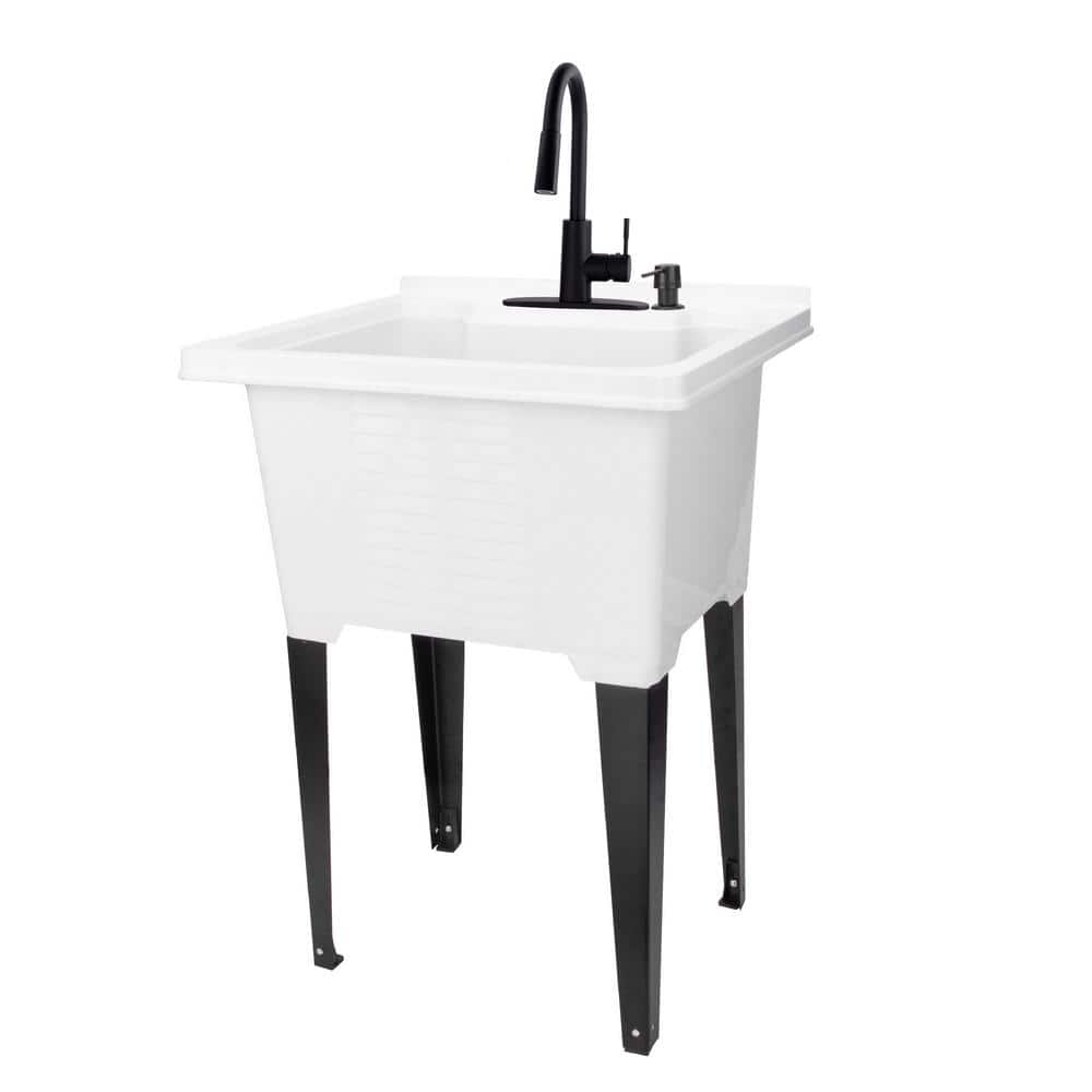 TEHILA 25 in. ABS Plastic Freestanding Utility Sink with Black Hi-Arc Faucet