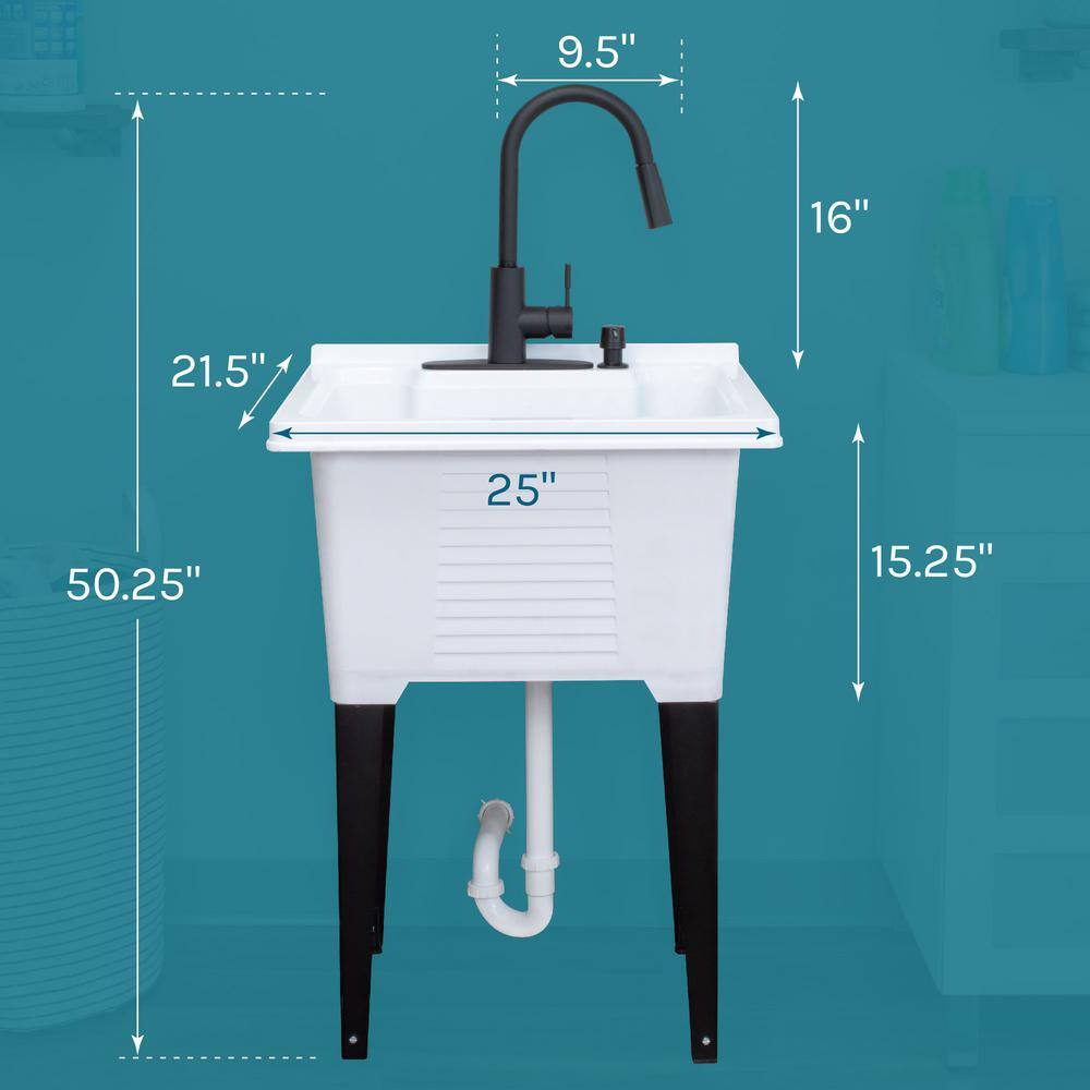 TEHILA 25 in. ABS Plastic Freestanding Utility Sink with Black Hi-Arc Faucet