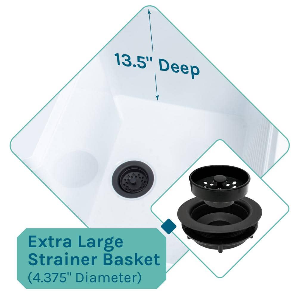 TEHILA 25 in. x 21.5 in. ABS Plastic Freestanding Utility Sink with Black Hi-Arc Coil Faucet