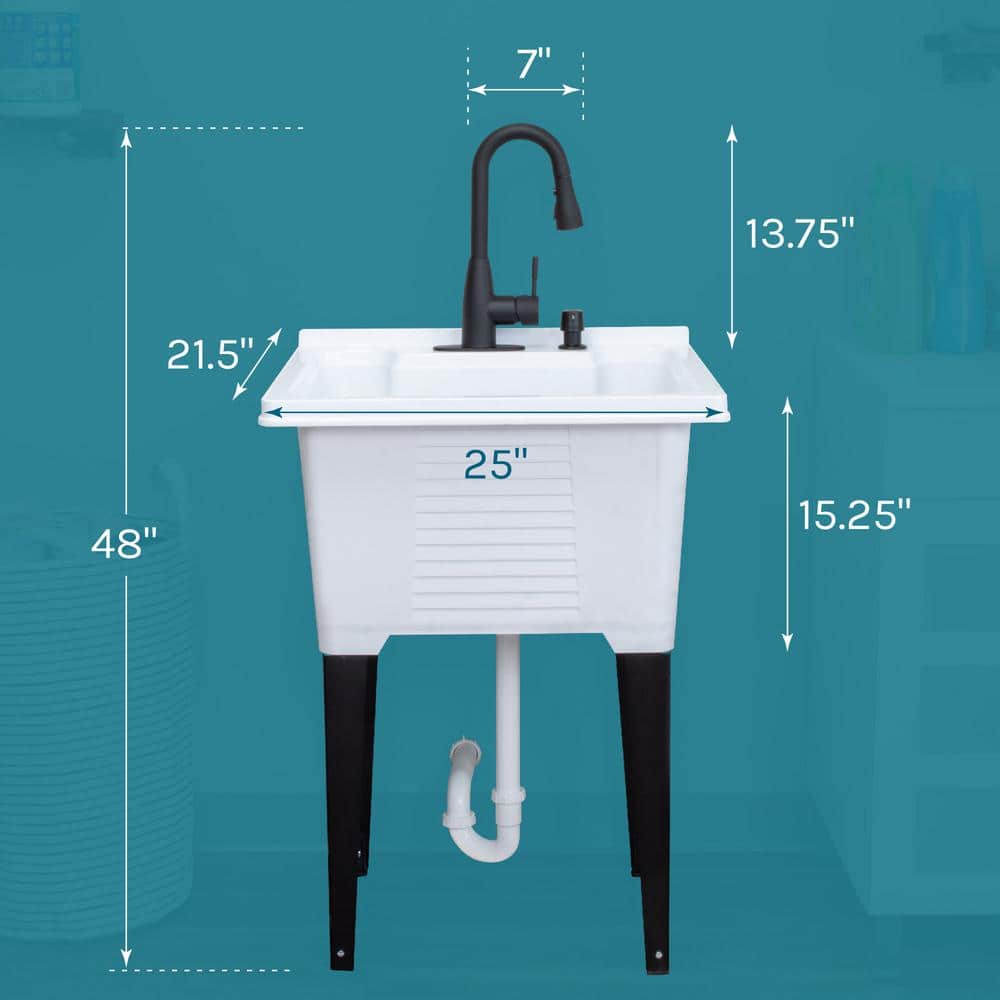TEHILA 25 in. x 21.5 in. ABS Utility Sink with Matte Black Faucet