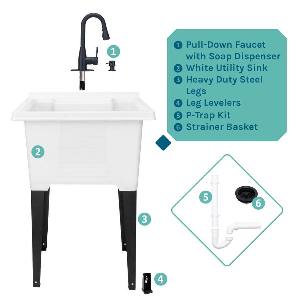 TEHILA 25 in. x 21.5 in. ABS Utility Sink with Matte Black Faucet