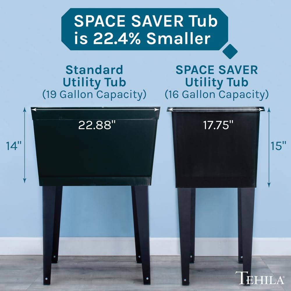 TEHILA 17.75 in. x 23.25 in. Thermoplastic Freestanding Utility Sink - Black with Chrome Faucet & Soap Dispenser