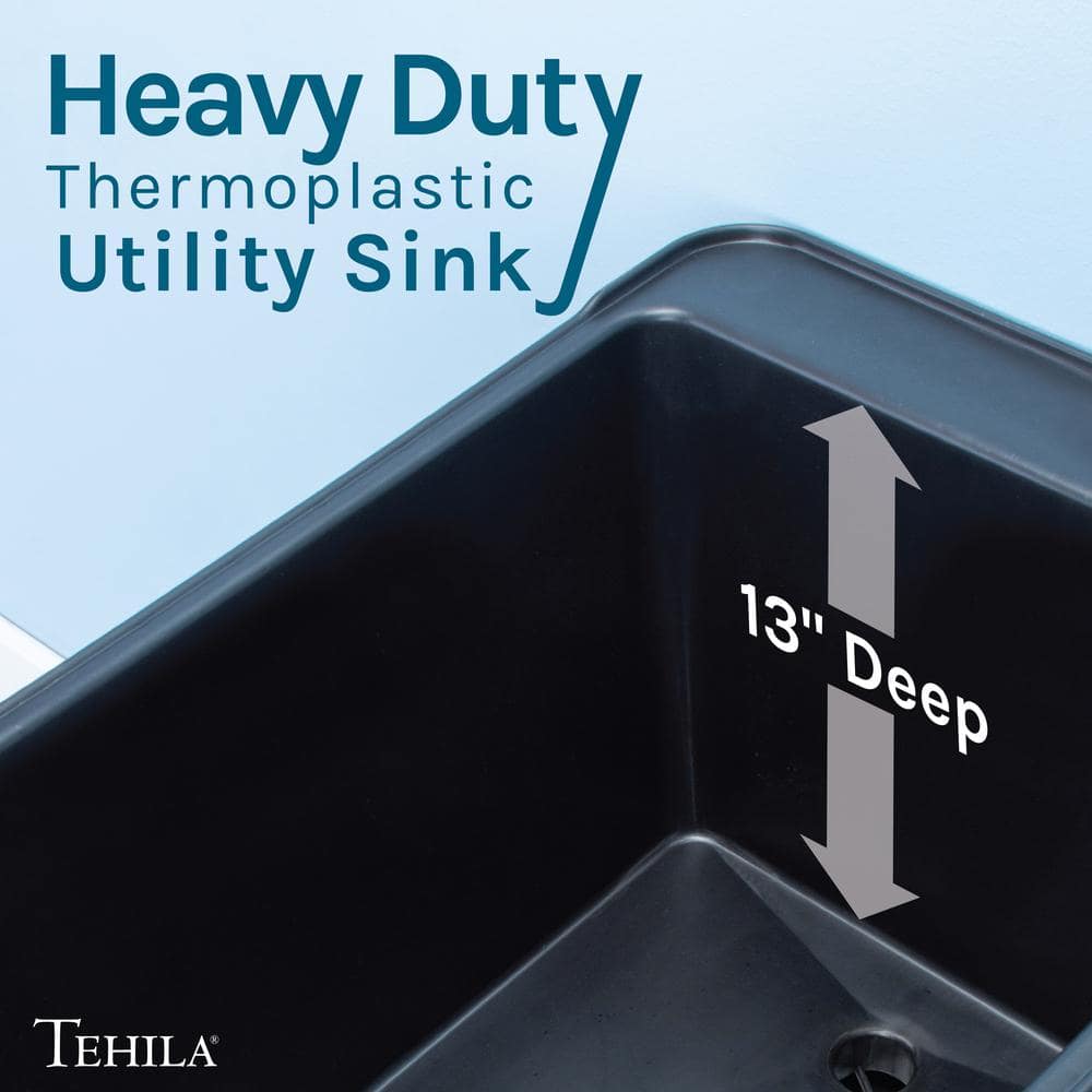 TEHILA 17.75 in. x 23.25 in. Thermoplastic Freestanding Utility Sink - Black with Chrome Faucet & Soap Dispenser