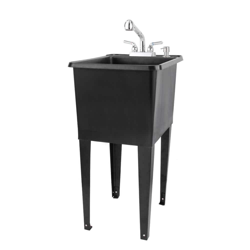 TEHILA 17.75 in. x 23.25 in. Thermoplastic Freestanding Utility Sink - Black with Chrome Faucet & Soap Dispenser