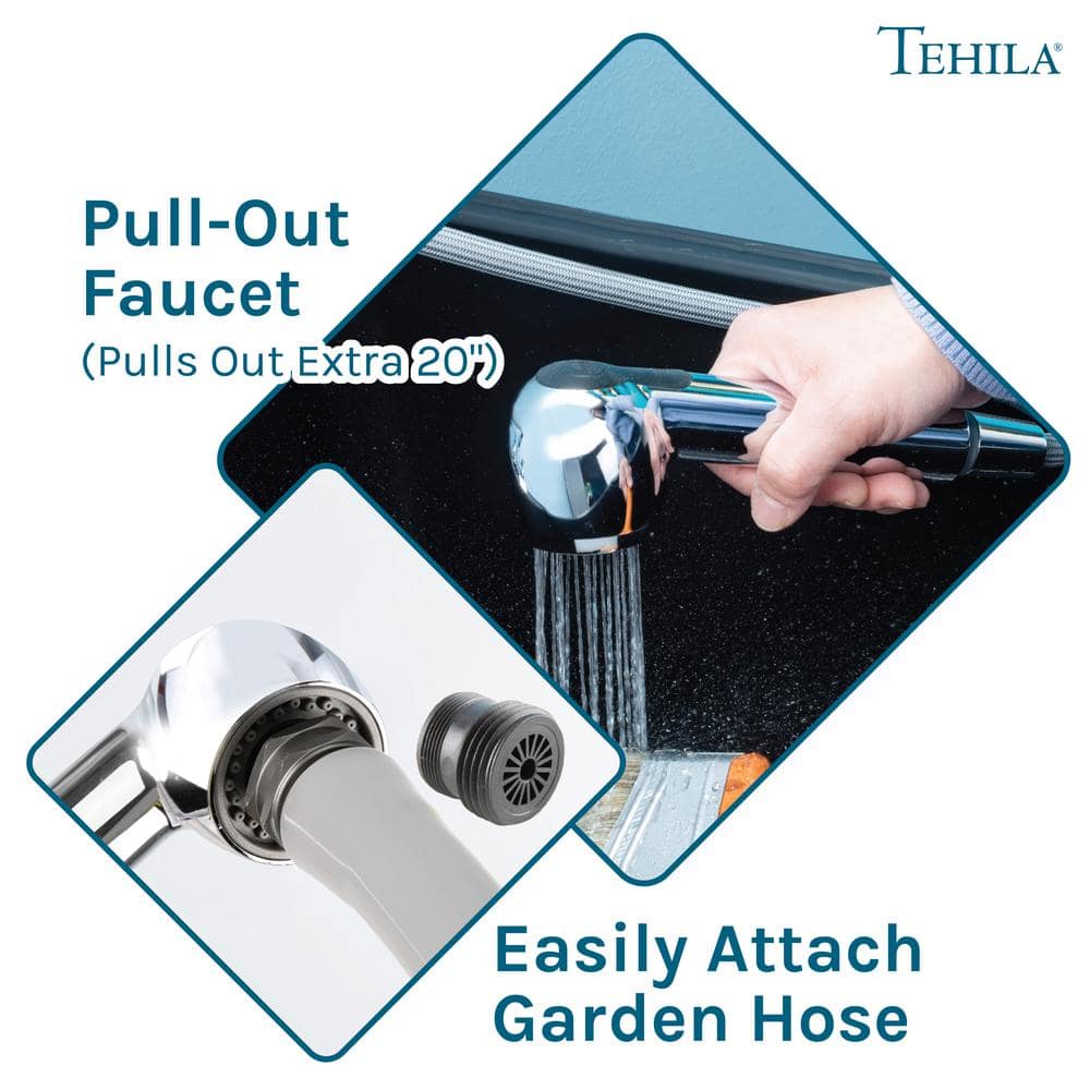 TEHILA 17.75 in. x 23.25 in. Thermoplastic Freestanding Utility Sink - Black with Chrome Faucet & Soap Dispenser