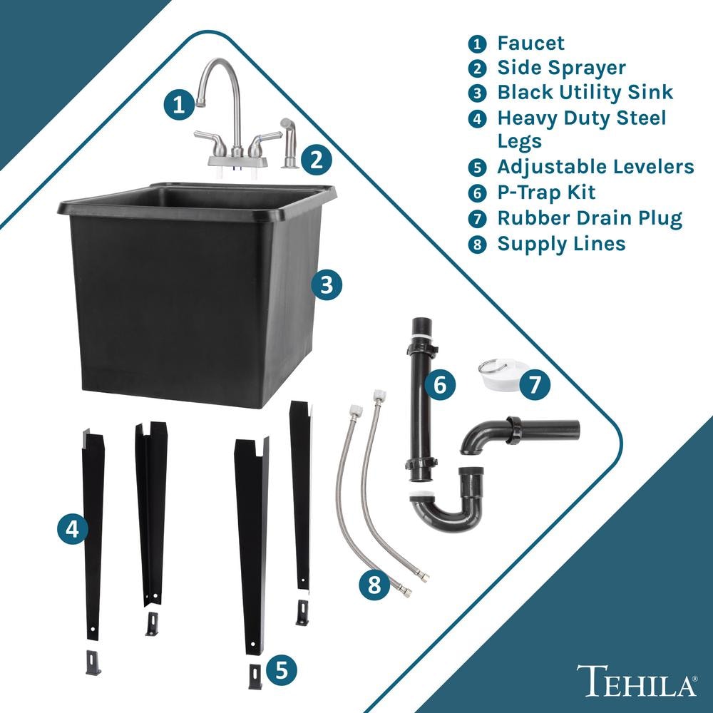TEHILA 17.75x23.25 in. Black Utility Sink with Stainless Faucet & Side Sprayer