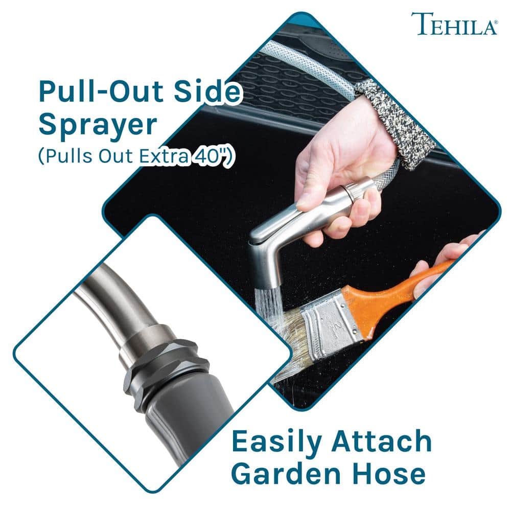 TEHILA 17.75x23.25 in. Black Utility Sink with Stainless Faucet & Side Sprayer