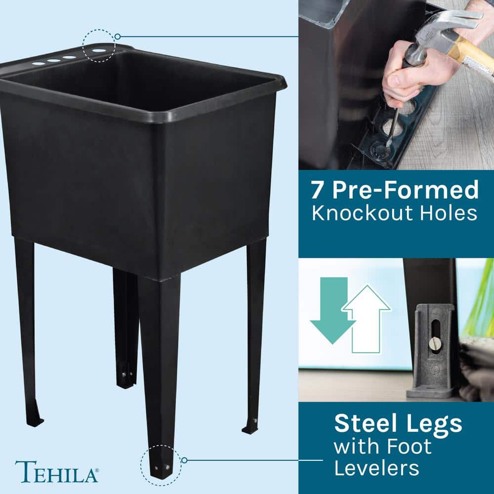 TEHILA 17.75x23.25 in. Black Utility Sink with Stainless Faucet & Side Sprayer