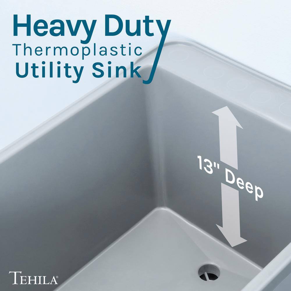 TEHILA 17.75 in. x 23.25 in. Thermoplastic Freestanding Utility Sink with Black Faucet and Sprayer
