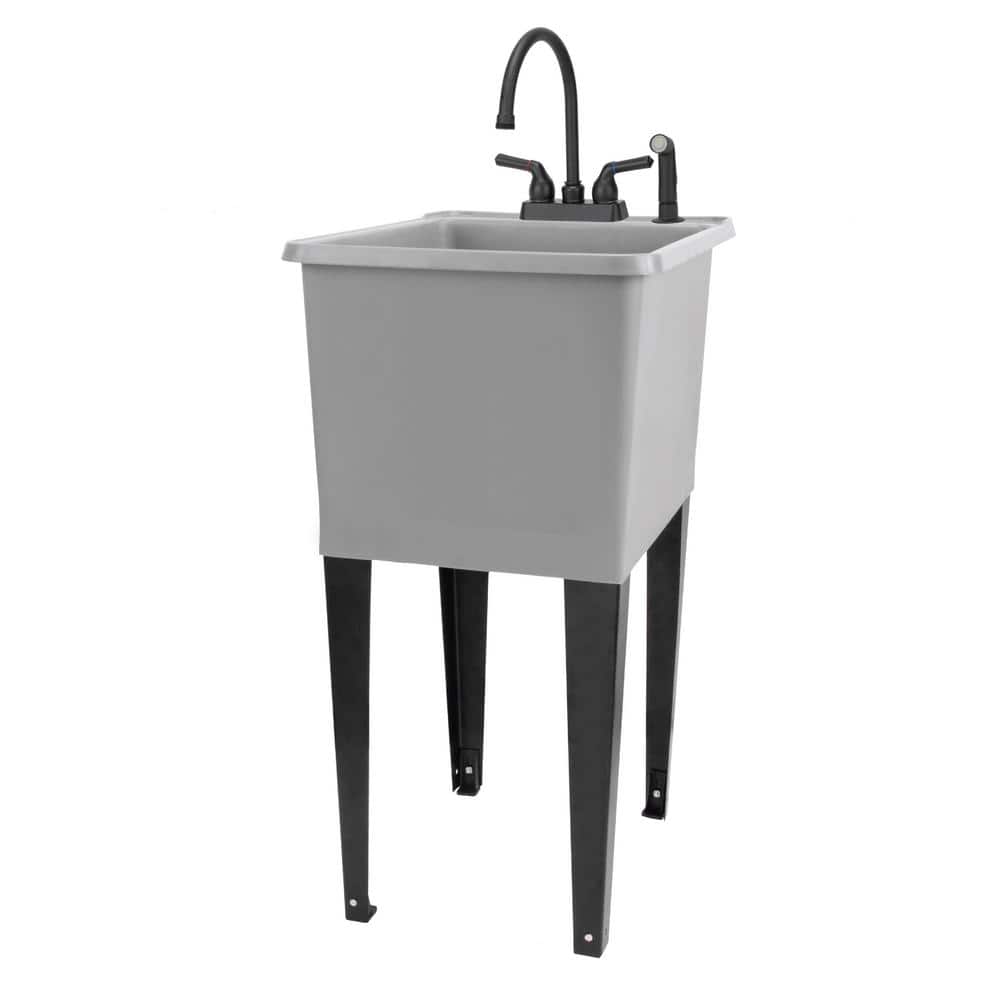 TEHILA 17.75 in. x 23.25 in. Thermoplastic Freestanding Utility Sink with Black Faucet and Sprayer