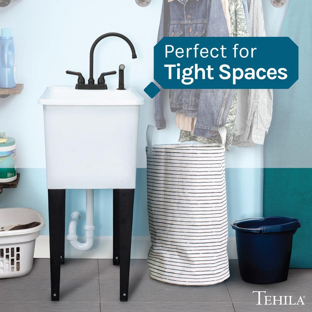 TEHILA Thermoplastic Space Saver Utility Sink with Black Faucet