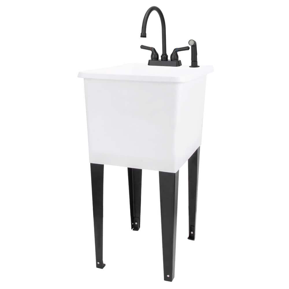TEHILA Thermoplastic Space Saver Utility Sink with Black Faucet