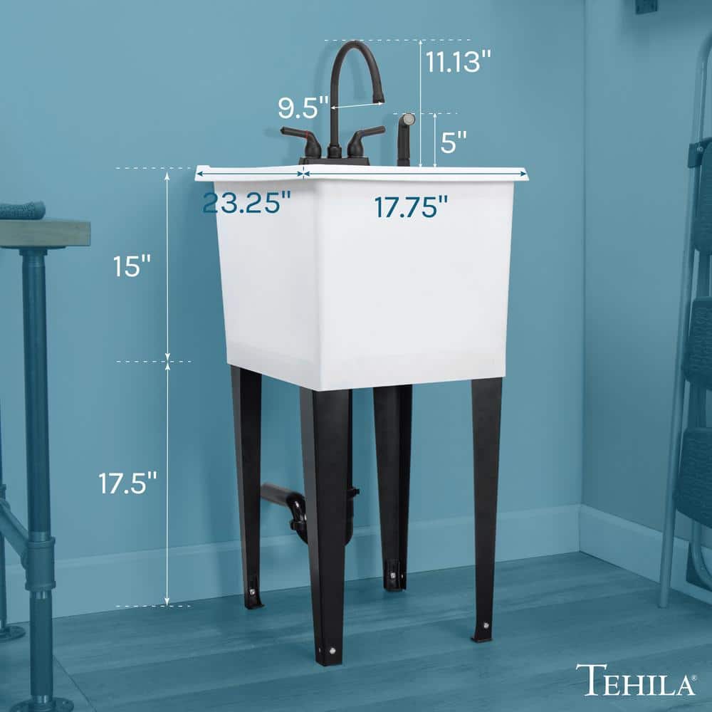 TEHILA Thermoplastic Space Saver Utility Sink with Black Faucet