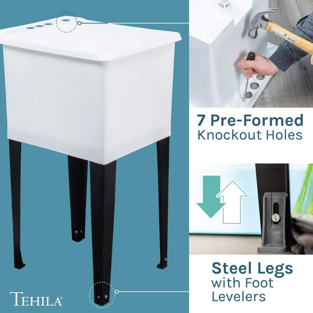 TEHILA Thermoplastic Space Saver Utility Sink with Black Faucet