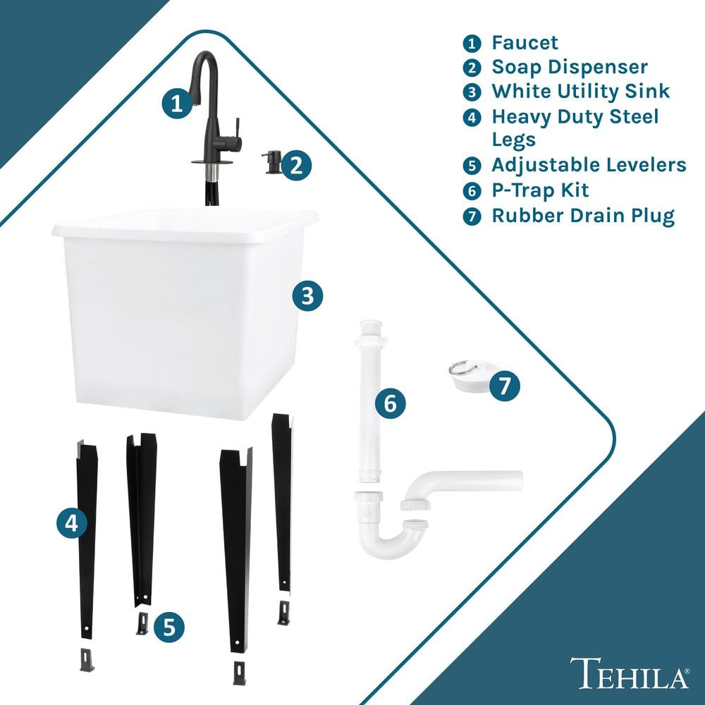 TEHILA 17.75 in. x 23.25 in. Thermoplastic Utility Sink with Black Faucet and Soap Dispenser