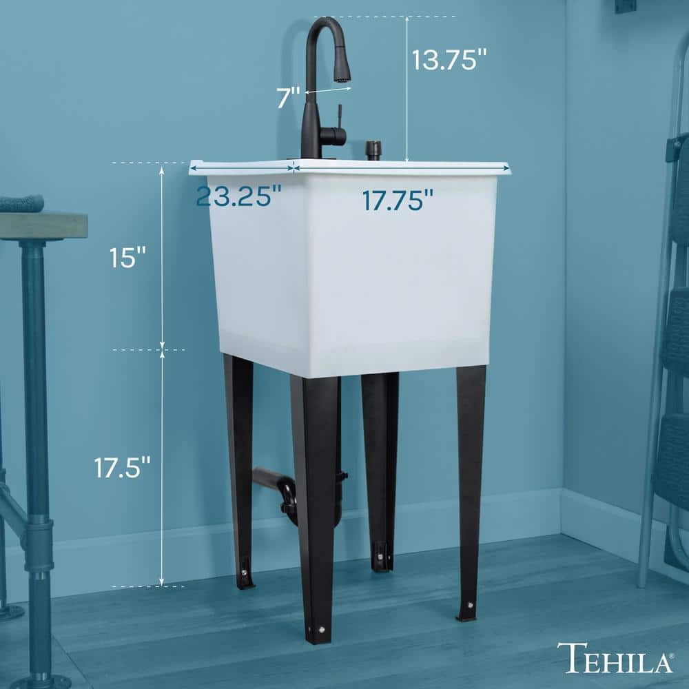 TEHILA 17.75 in. x 23.25 in. Thermoplastic Utility Sink with Black Faucet and Soap Dispenser