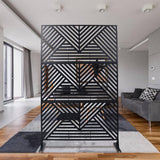 Tidoin 6.3 ft. x 4 ft. Black Steel Freestanding Flat Flat Top Decorative Privacy Screen Metal Fence Panel
