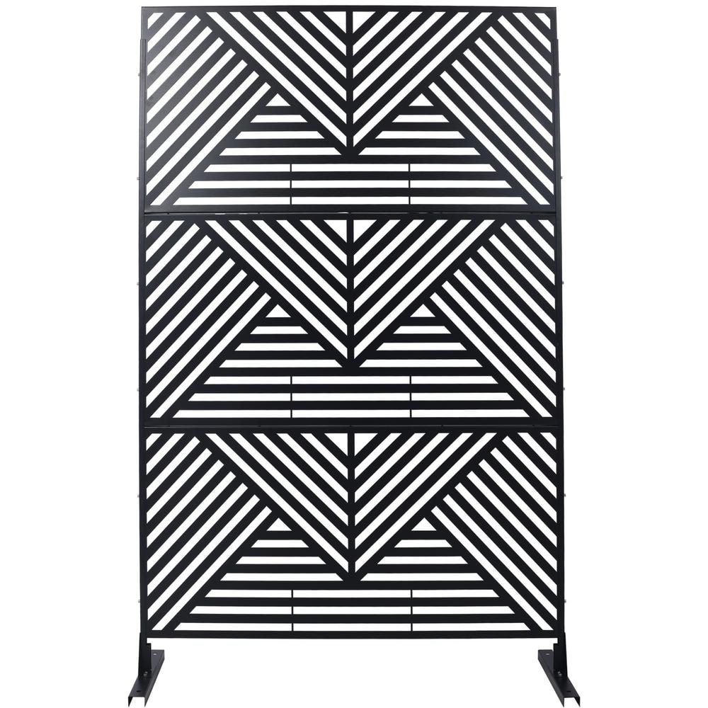 Tidoin 6.3 ft. x 4 ft. Black Steel Freestanding Flat Flat Top Decorative Privacy Screen Metal Fence Panel