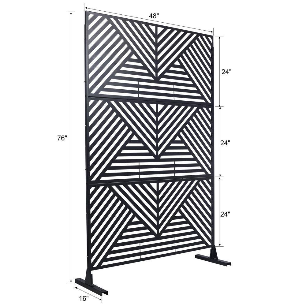 Tidoin 6.3 ft. x 4 ft. Black Steel Freestanding Flat Flat Top Decorative Privacy Screen Metal Fence Panel