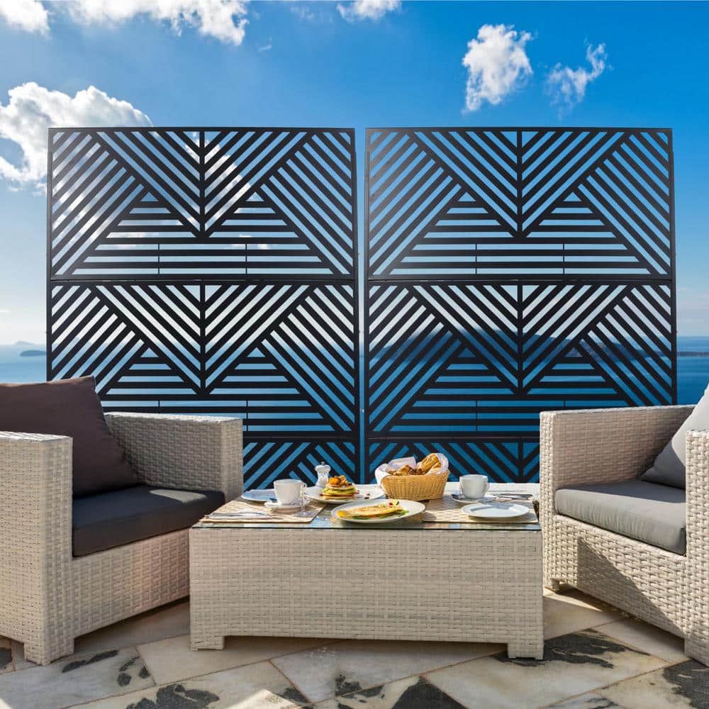 Tidoin 6.3 ft. x 4 ft. Black Steel Freestanding Flat Flat Top Decorative Privacy Screen Metal Fence Panel