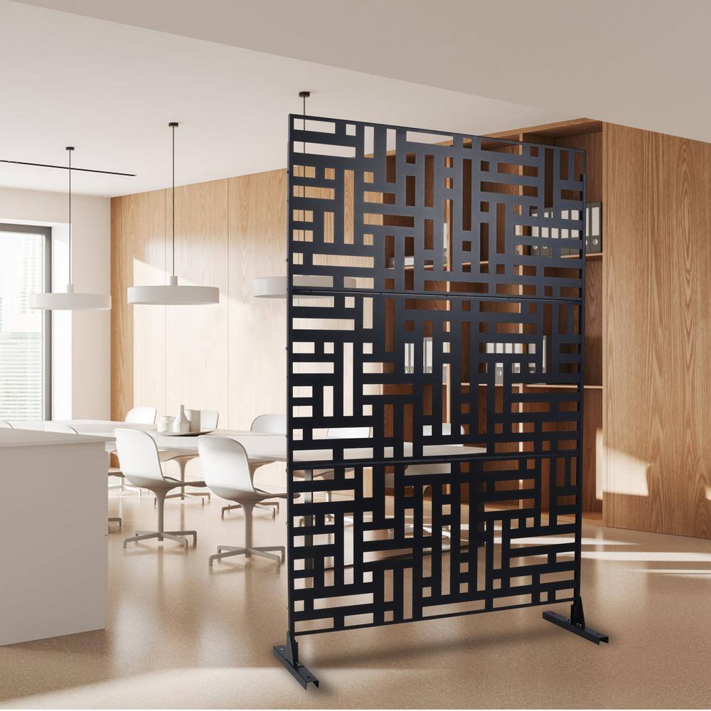 Tidoin 6.3 ft. x 4 ft. Black Steel Freestanding Flat Flat Top Decorative Privacy Screen Metal Fence Panel