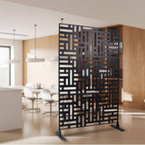 Tidoin 6.3 ft. x 4 ft. Black Steel Freestanding Flat Flat Top Decorative Privacy Screen Metal Fence Panel
