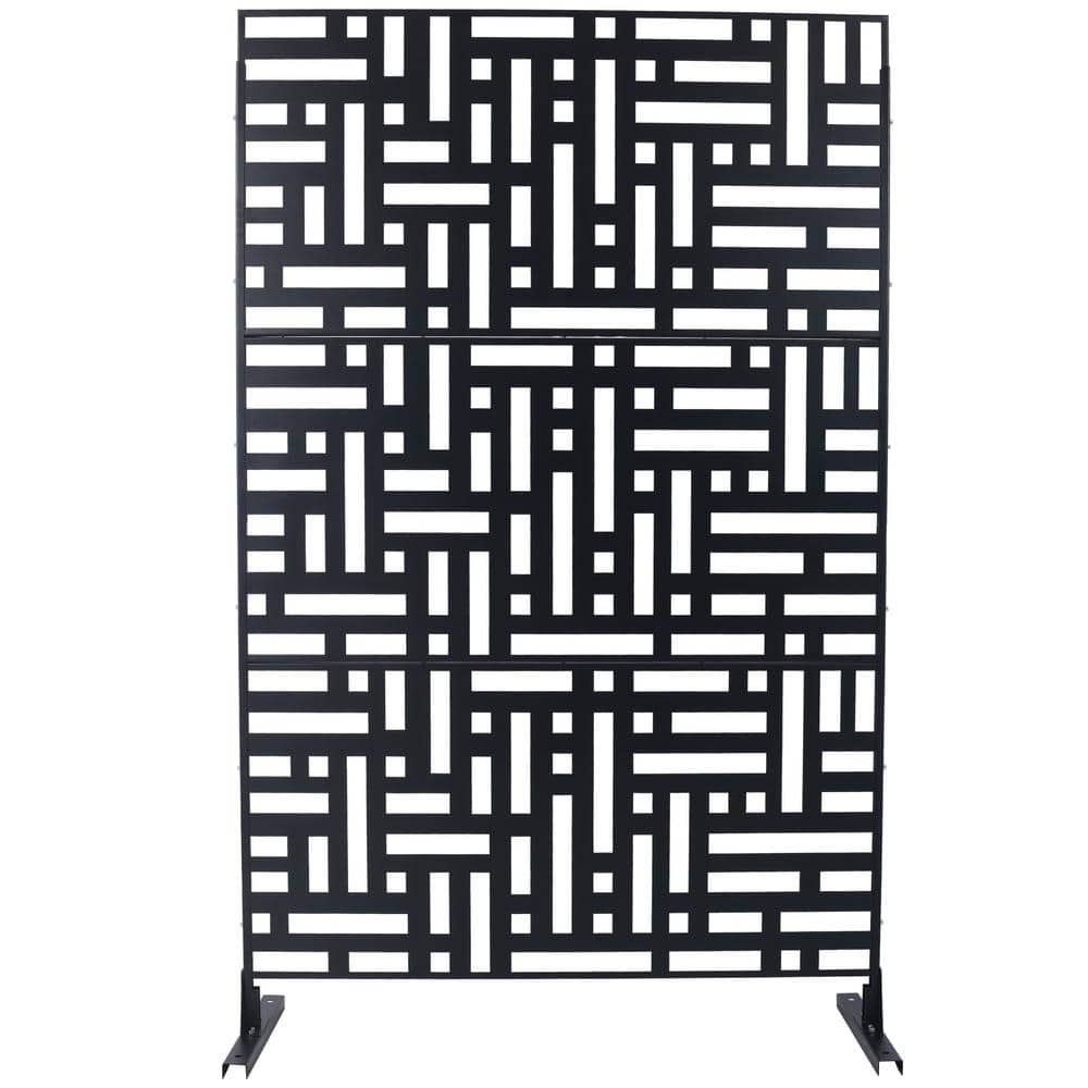 Tidoin 6.3 ft. x 4 ft. Black Steel Freestanding Flat Flat Top Decorative Privacy Screen Metal Fence Panel
