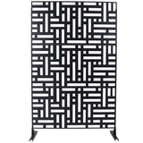 Tidoin 6.3 ft. x 4 ft. Black Steel Freestanding Flat Flat Top Decorative Privacy Screen Metal Fence Panel