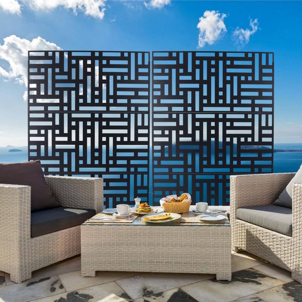 Tidoin 6.3 ft. x 4 ft. Black Steel Freestanding Flat Flat Top Decorative Privacy Screen Metal Fence Panel