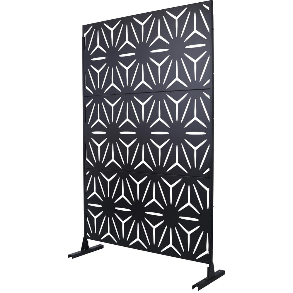 Tidoin 6.3 ft. x 4 ft. Black Steel Freestanding Flat Flat Top Decorative Privacy Screen Metal Fence Panel