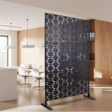 Tidoin 6.3 ft. x 4 ft. Black Steel Freestanding Flat Flat Top Decorative Privacy Screen Metal Fence Panel