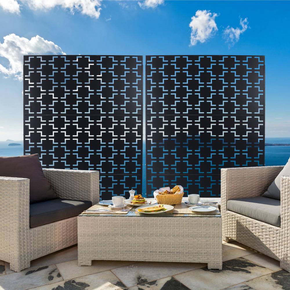 Tidoin 6.3 ft. x 4 ft. Black Steel Freestanding Flat Flat Top Decorative Privacy Screen Metal Fence Panel