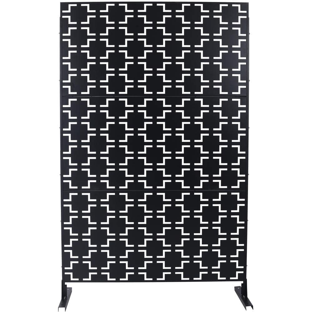 Tidoin 6.3 ft. x 4 ft. Black Steel Freestanding Flat Flat Top Decorative Privacy Screen Metal Fence Panel