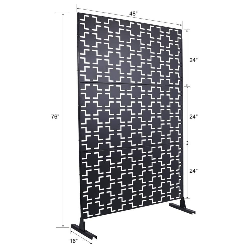 Tidoin 6.3 ft. x 4 ft. Black Steel Freestanding Flat Flat Top Decorative Privacy Screen Metal Fence Panel