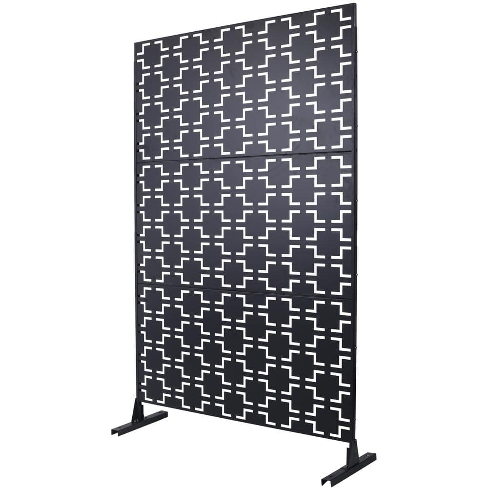 Tidoin 6.3 ft. x 4 ft. Black Steel Freestanding Flat Flat Top Decorative Privacy Screen Metal Fence Panel