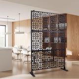 Tidoin 6.3 ft. x 4 ft. Black Steel Freestanding Flat Flat Top Decorative Privacy Screen Metal Fence Panel
