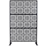Tidoin 6.3 ft. x 4 ft. Black Steel Freestanding Flat Flat Top Decorative Privacy Screen Metal Fence Panel