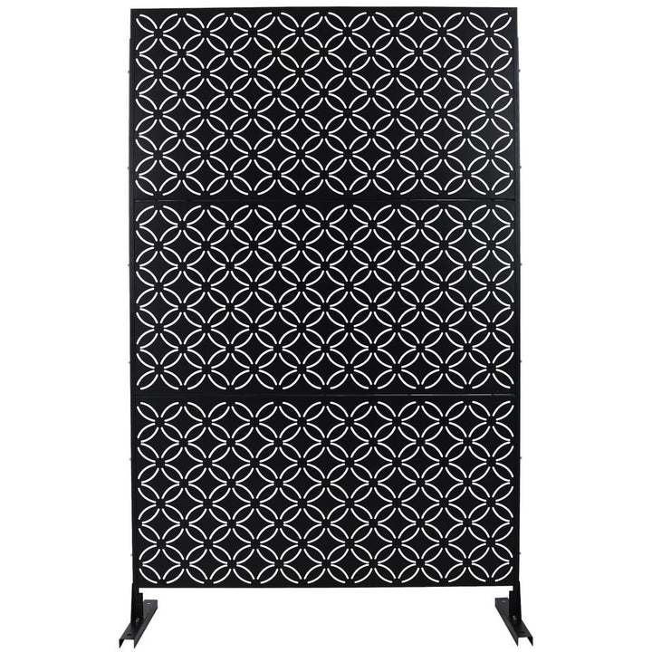 Tidoin 6.3 ft. x 4 ft. Black Steel Freestanding Flat Flat Top Decorative Privacy Screen Metal Fence Panel