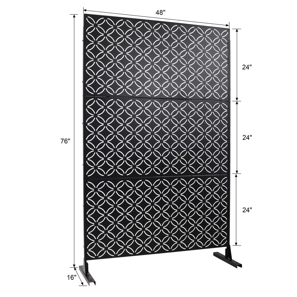 Tidoin 6.3 ft. x 4 ft. Black Steel Freestanding Flat Flat Top Decorative Privacy Screen Metal Fence Panel