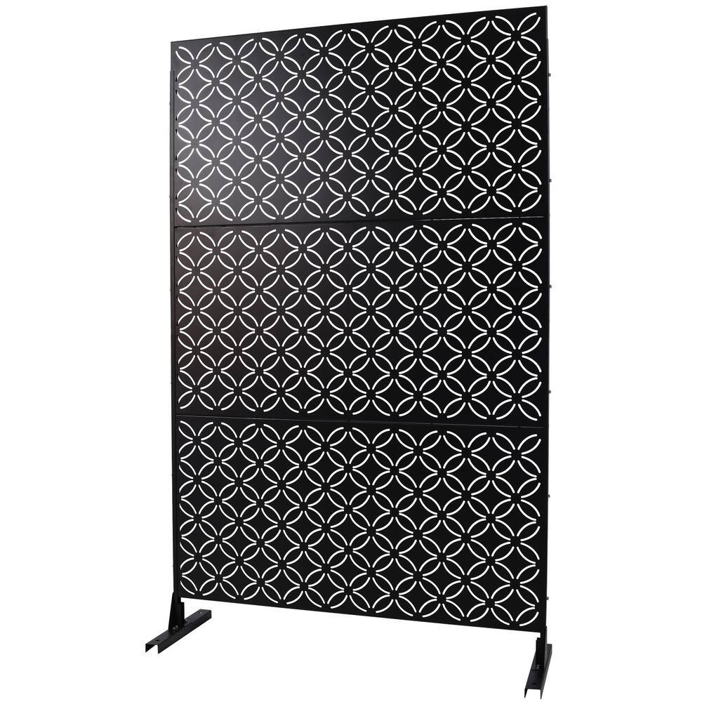 Tidoin 6.3 ft. x 4 ft. Black Steel Freestanding Flat Flat Top Decorative Privacy Screen Metal Fence Panel