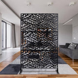 Tidoin 6.3 ft. x 4 ft. Black Steel Freestanding Flat Flat Top Decorative Privacy Screen Metal Fence Panel