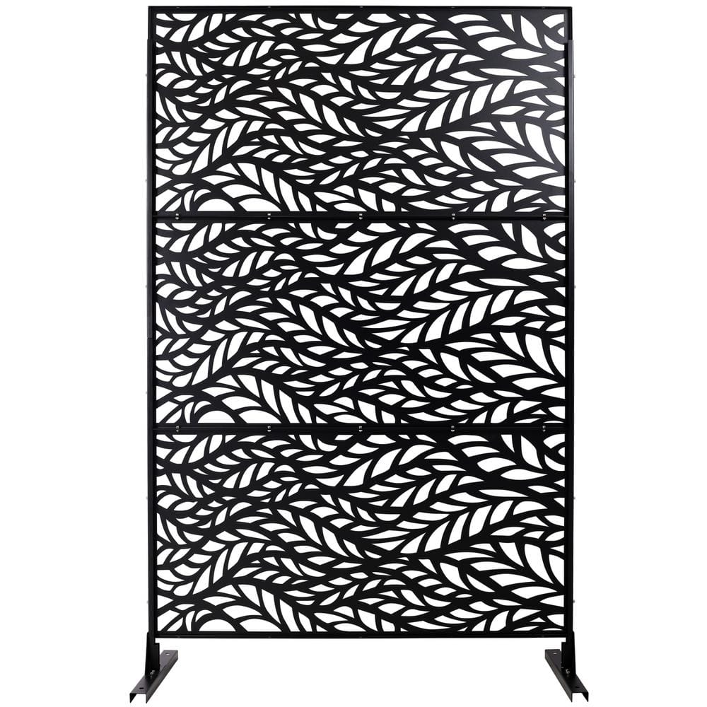 Tidoin 6.3 ft. x 4 ft. Black Steel Freestanding Flat Flat Top Decorative Privacy Screen Metal Fence Panel
