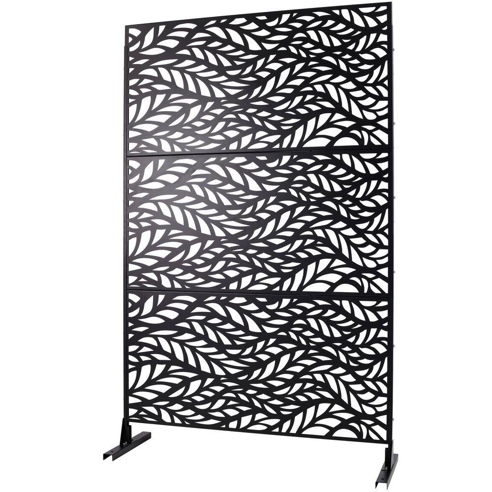 Tidoin 6.3 ft. x 4 ft. Black Steel Freestanding Flat Flat Top Decorative Privacy Screen Metal Fence Panel