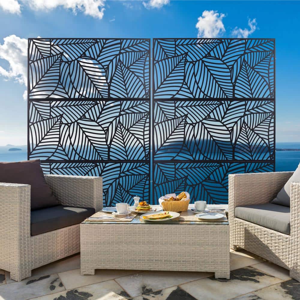 Tidoin 6.3 ft. x 4 ft. Black Steel Freestanding Flat Flat Top Decorative Privacy Screen Metal Fence Panel